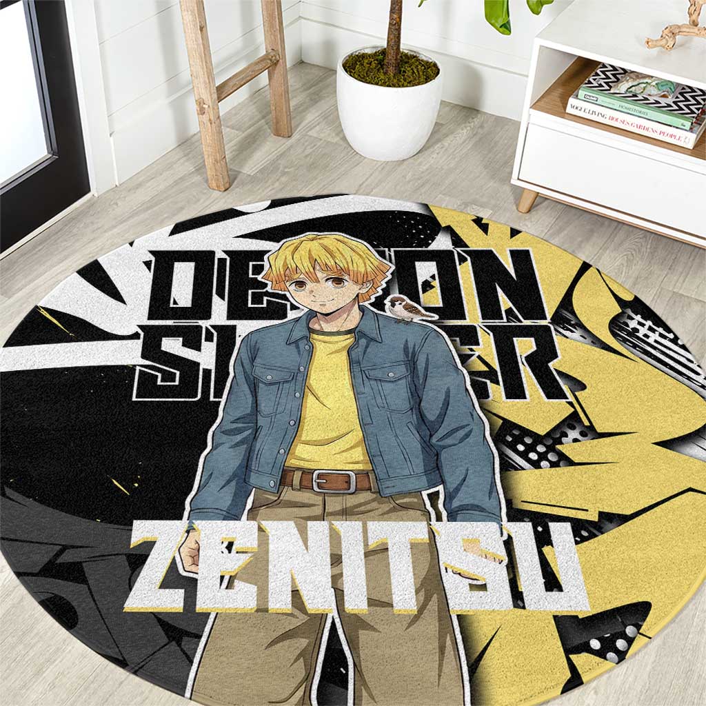 Agatsuma Zenitsu Demon Slayer Round Carpet Yellow & Black Graffiti Anime
