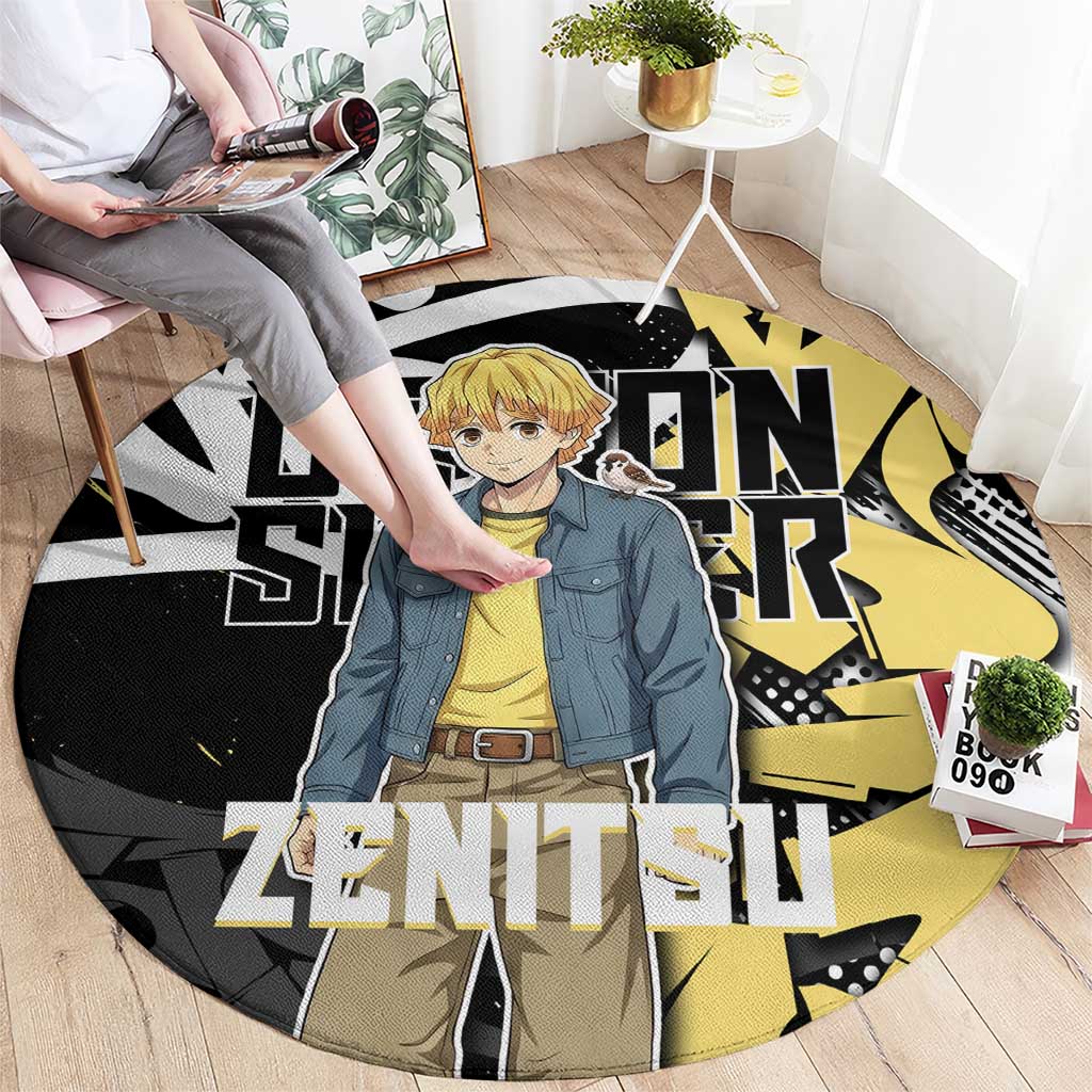 Agatsuma Zenitsu Demon Slayer Round Carpet Yellow & Black Graffiti Anime