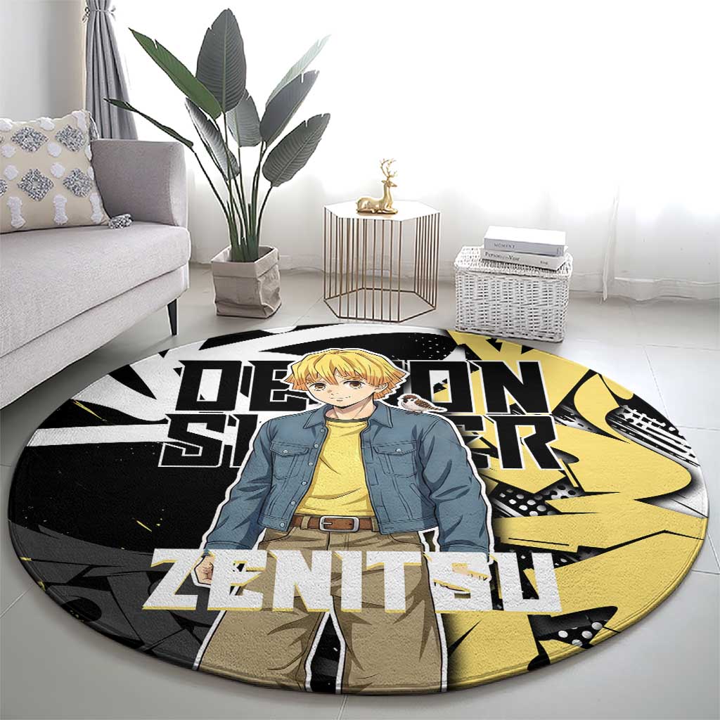 Agatsuma Zenitsu Demon Slayer Round Carpet Yellow & Black Graffiti Anime