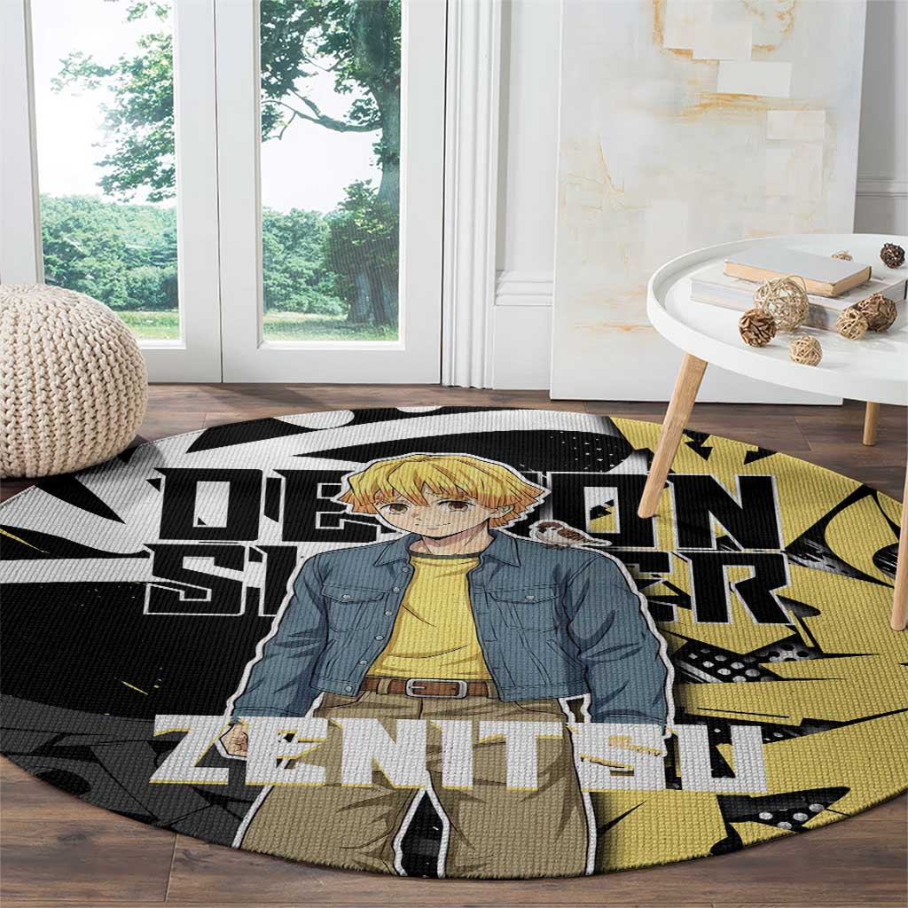 Agatsuma Zenitsu Demon Slayer Round Carpet Yellow & Black Graffiti Anime
