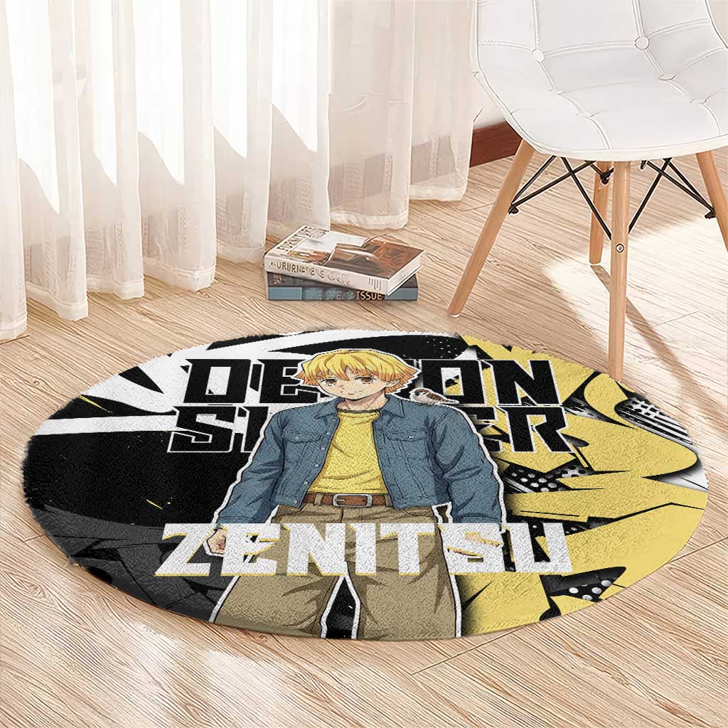 Agatsuma Zenitsu Demon Slayer Round Carpet Yellow & Black Graffiti Anime