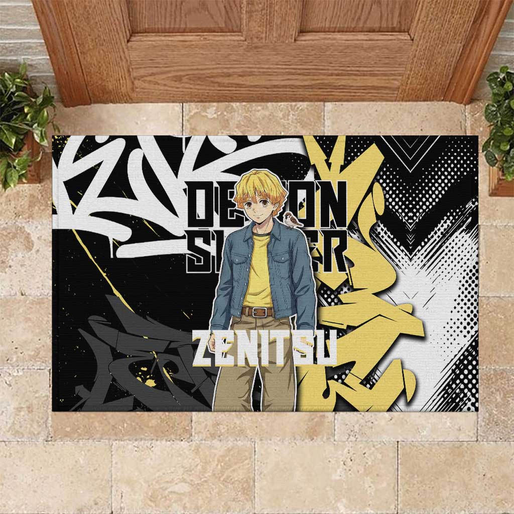 Agatsuma Zenitsu Demon Slayer Rubber Doormat Yellow & Black Graffiti Anime