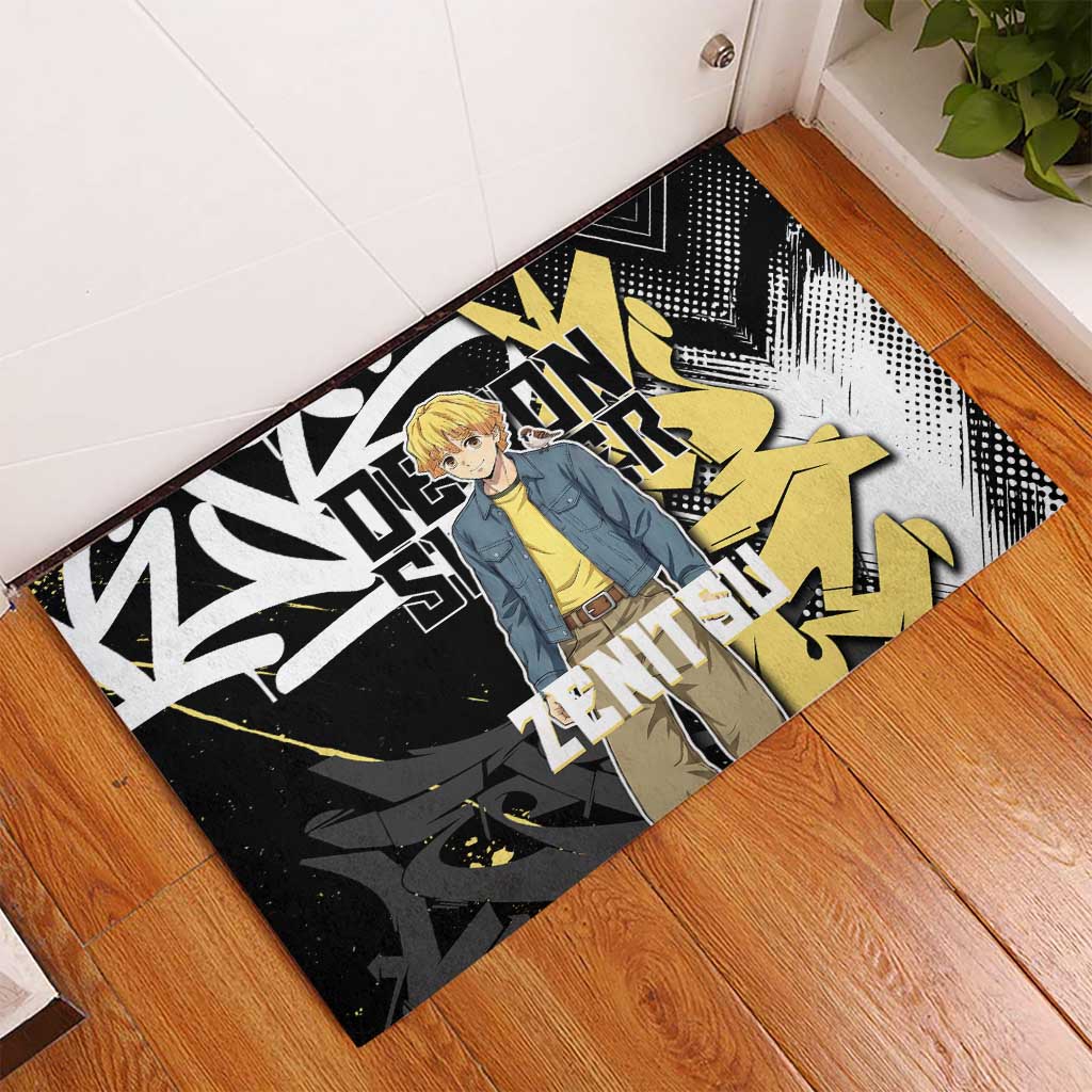 Agatsuma Zenitsu Demon Slayer Rubber Doormat Yellow & Black Graffiti Anime