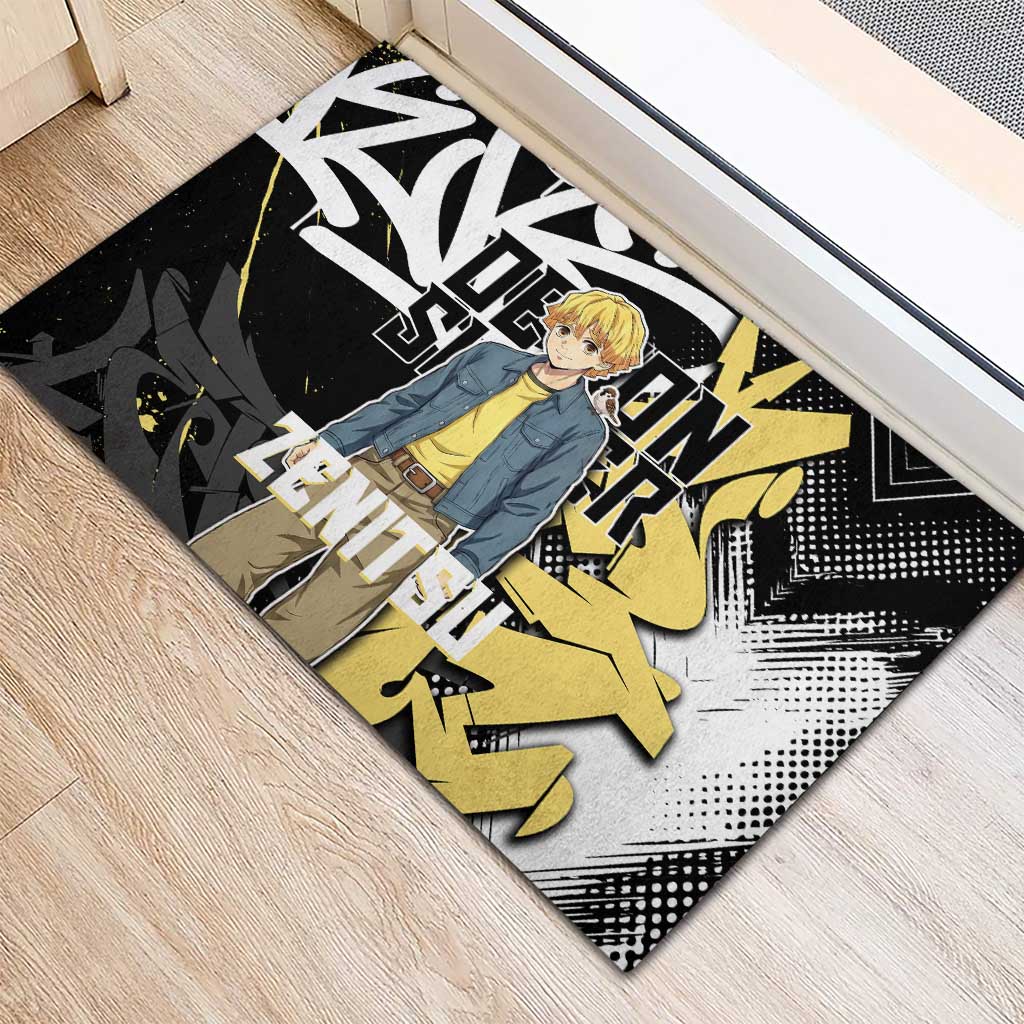 Agatsuma Zenitsu Demon Slayer Rubber Doormat Yellow & Black Graffiti Anime
