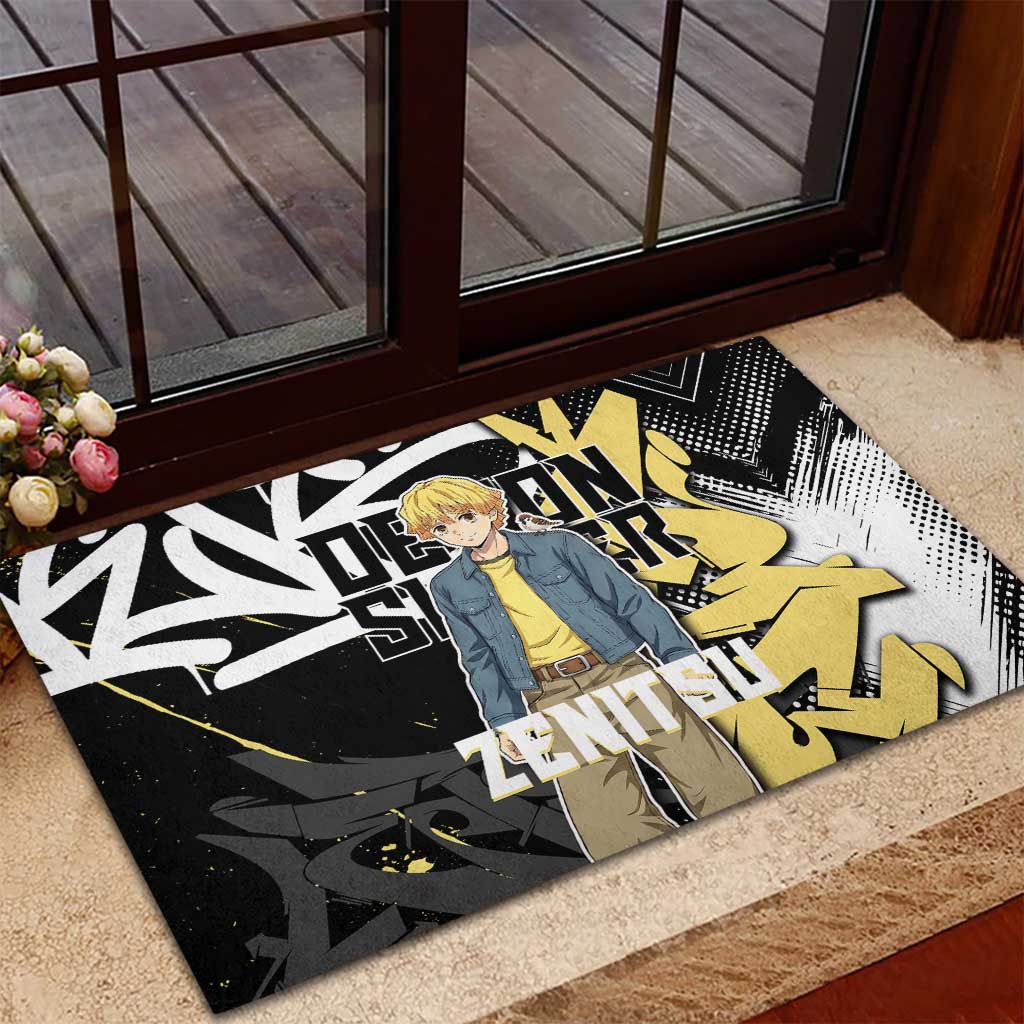 Agatsuma Zenitsu Demon Slayer Rubber Doormat Yellow & Black Graffiti Anime