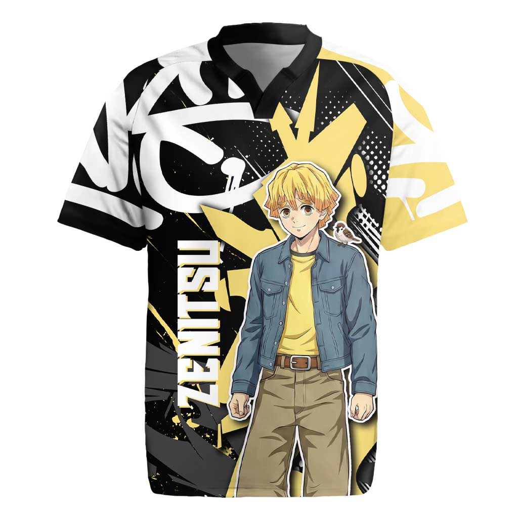 Agatsuma Zenitsu Demon Slayer Rugby Jersey Yellow & Black Graffiti Anime