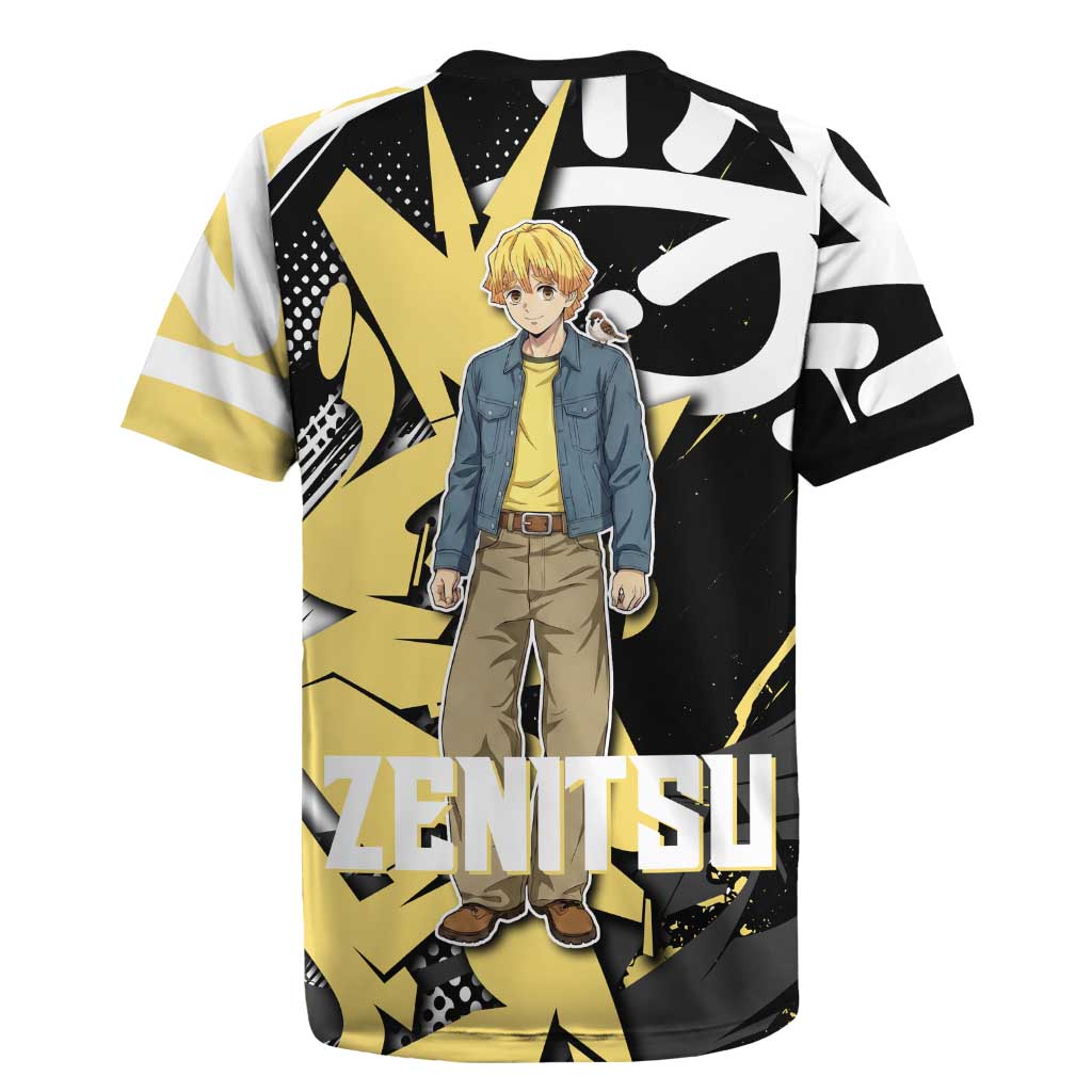 Agatsuma Zenitsu Demon Slayer Rugby Jersey Yellow & Black Graffiti Anime