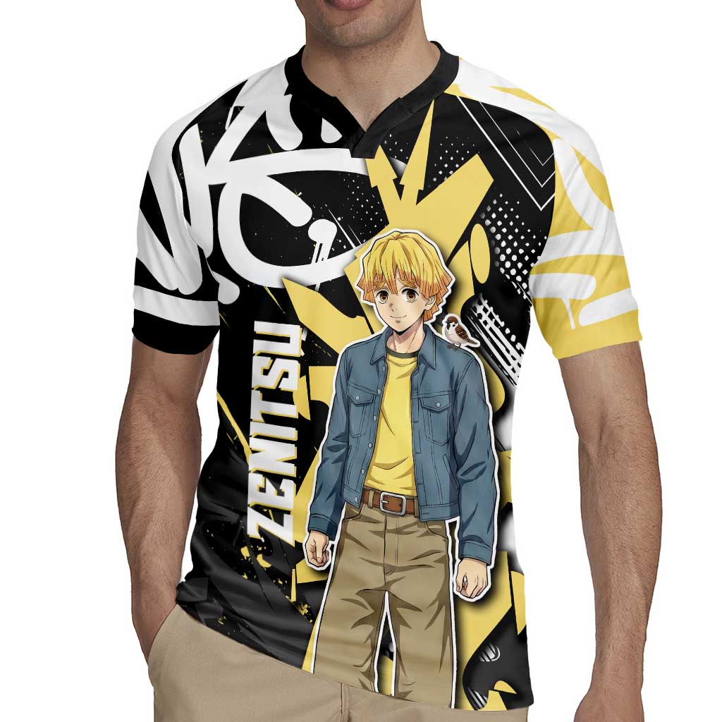 Agatsuma Zenitsu Demon Slayer Rugby Jersey Yellow & Black Graffiti Anime