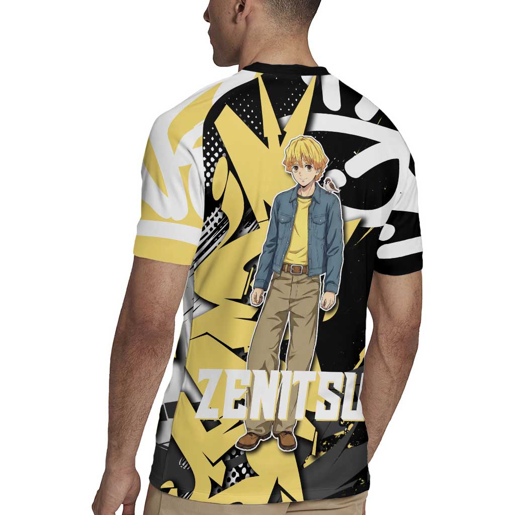 Agatsuma Zenitsu Demon Slayer Rugby Jersey Yellow & Black Graffiti Anime