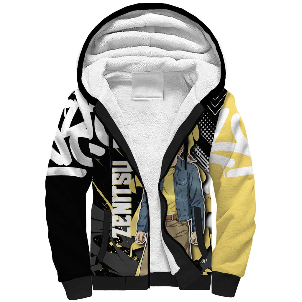 Agatsuma Zenitsu Demon Slayer Sherpa Hoodie Yellow & Black Graffiti Anime