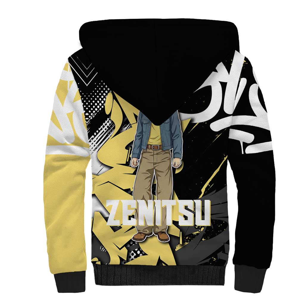 Agatsuma Zenitsu Demon Slayer Sherpa Hoodie Yellow & Black Graffiti Anime