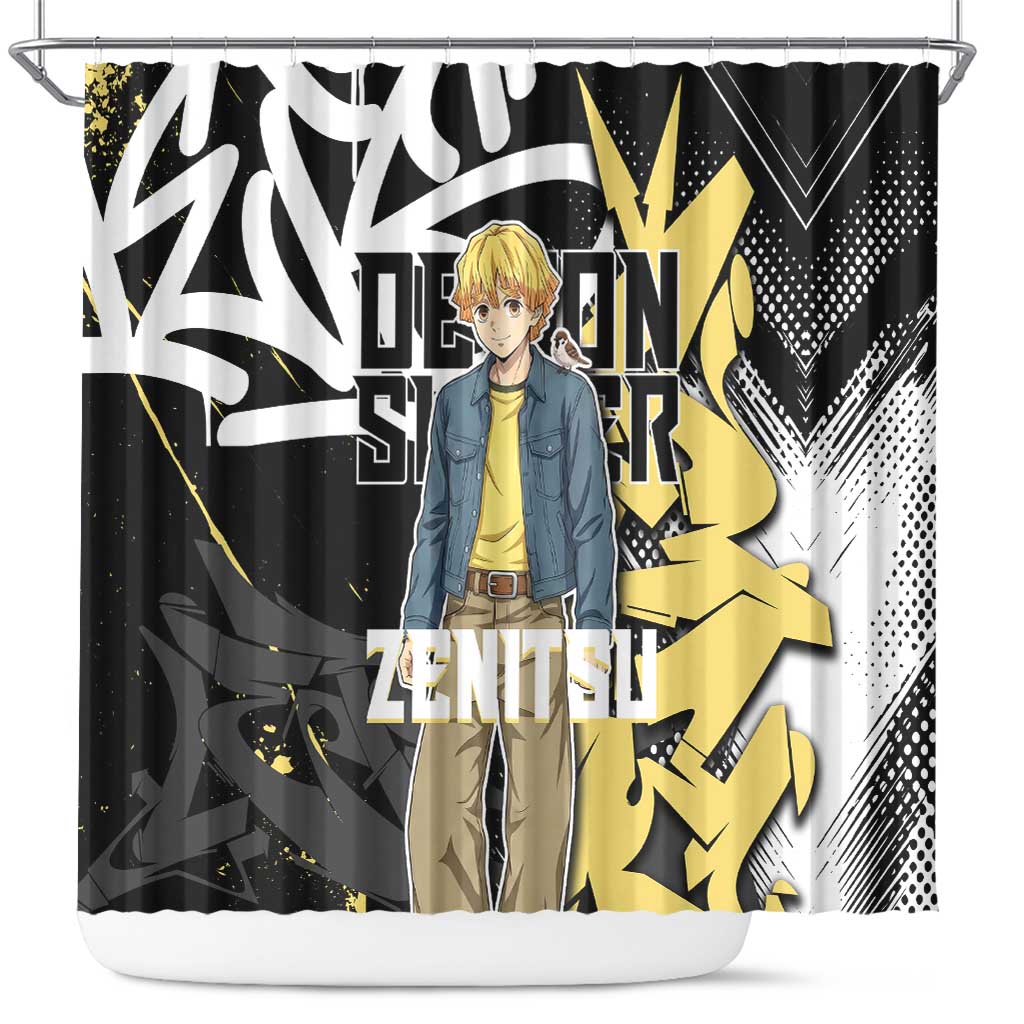 Agatsuma Zenitsu Demon Slayer Shower Curtain Yellow & Black Graffiti Anime