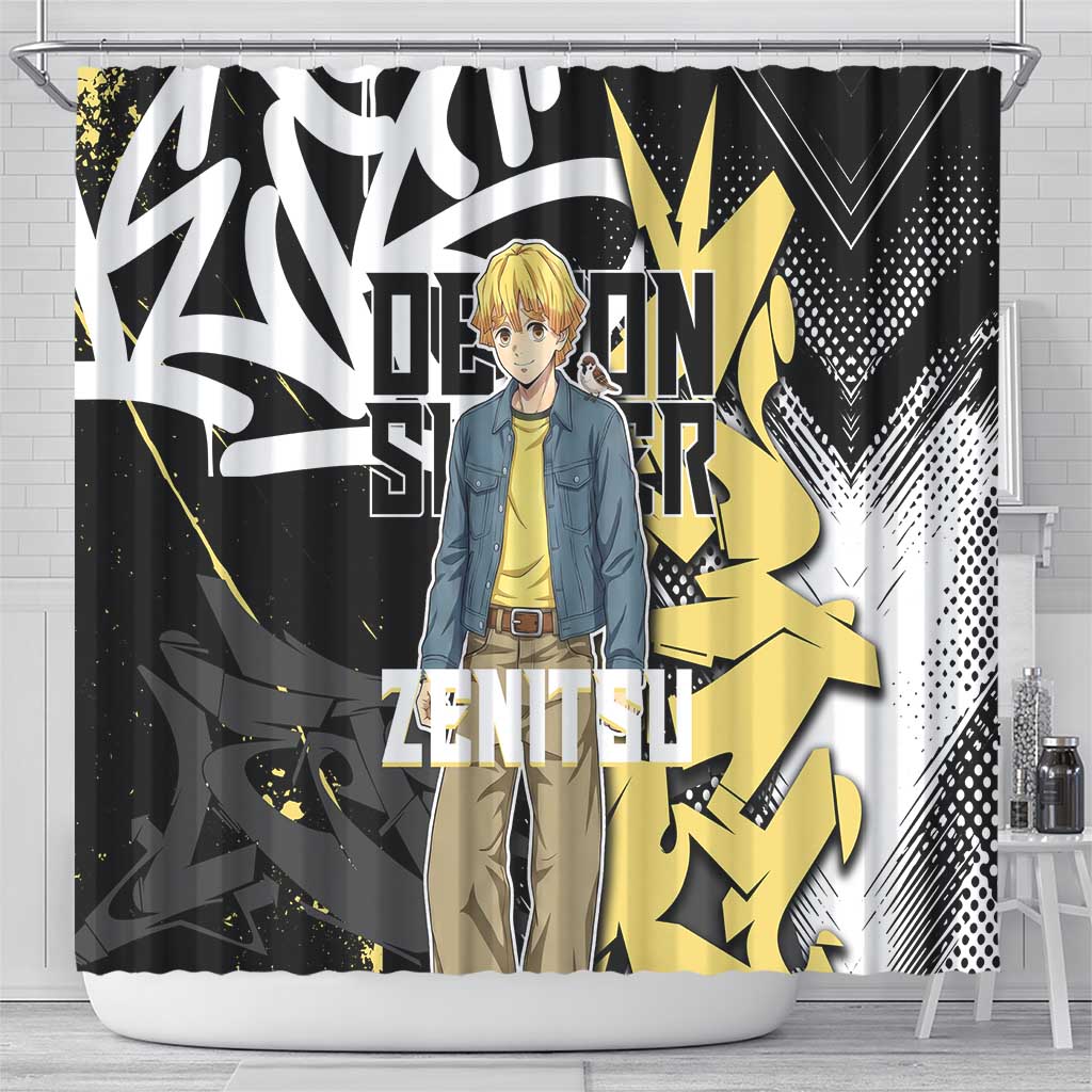 Agatsuma Zenitsu Demon Slayer Shower Curtain Yellow & Black Graffiti Anime