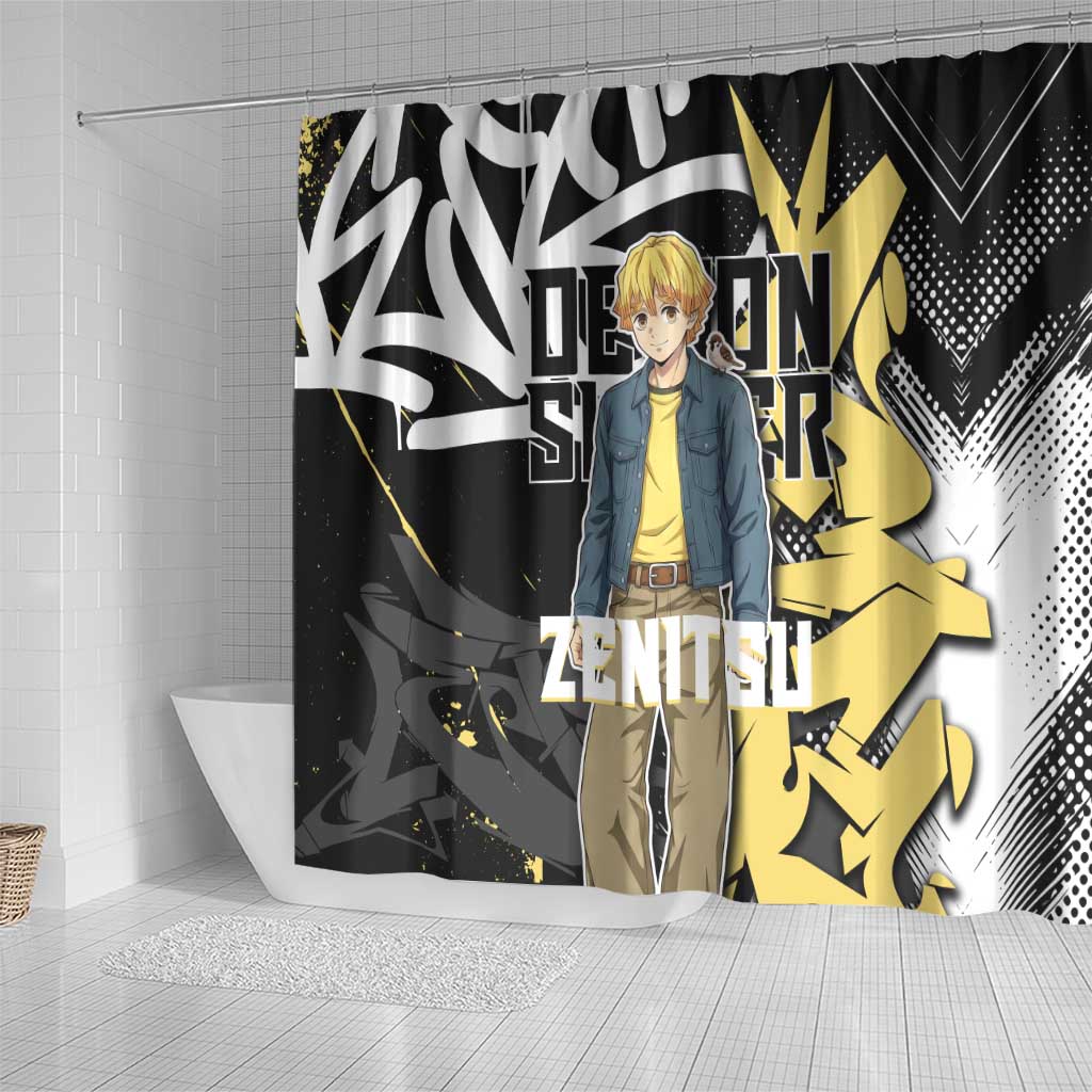 Agatsuma Zenitsu Demon Slayer Shower Curtain Yellow & Black Graffiti Anime