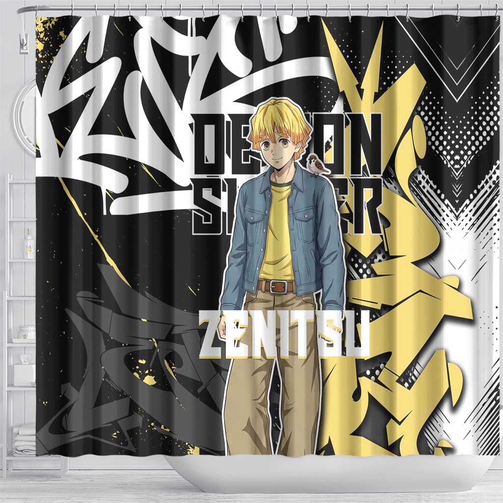Agatsuma Zenitsu Demon Slayer Shower Curtain Yellow & Black Graffiti Anime