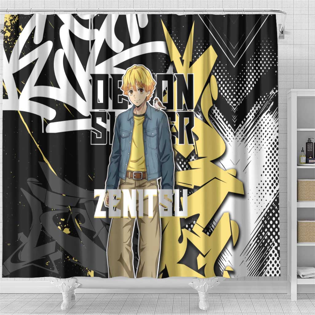 Agatsuma Zenitsu Demon Slayer Shower Curtain Yellow & Black Graffiti Anime