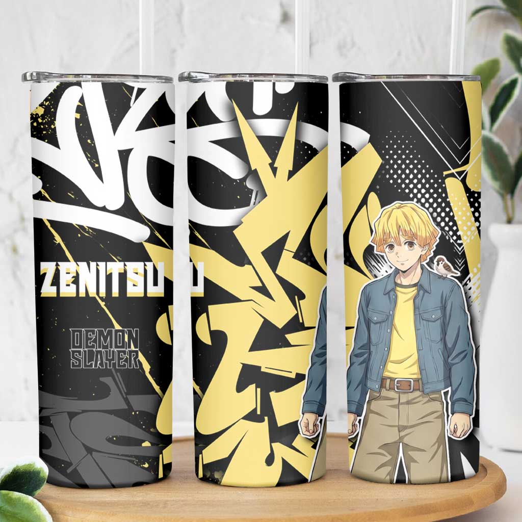 Agatsuma Zenitsu Demon Slayer Skinny Tumbler Yellow & Black Graffiti Anime