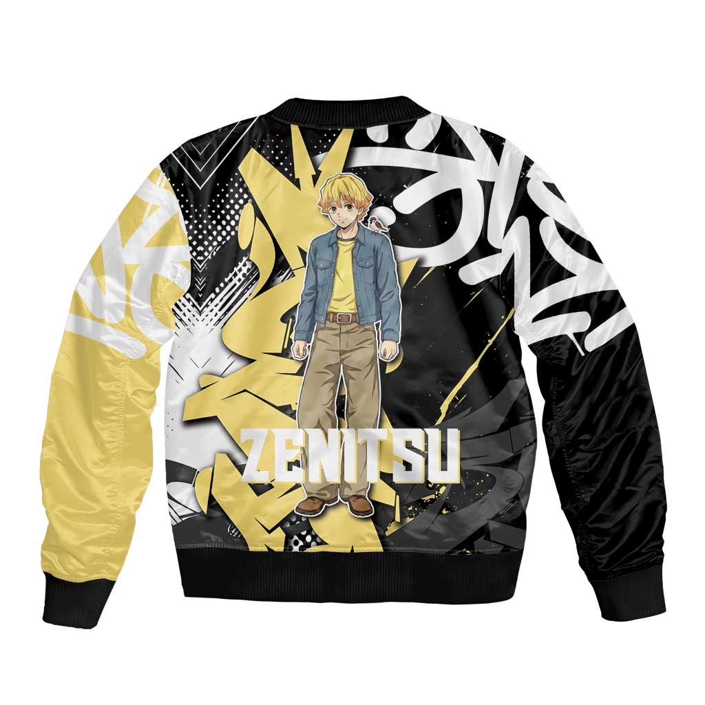Agatsuma Zenitsu Demon Slayer Sleeve Zip Bomber Jacket Yellow & Black Graffiti Anime