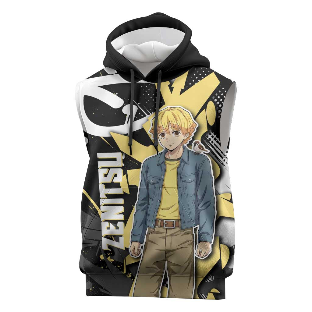 Agatsuma Zenitsu Demon Slayer Sleeveless Hoodie Yellow & Black Graffiti Anime