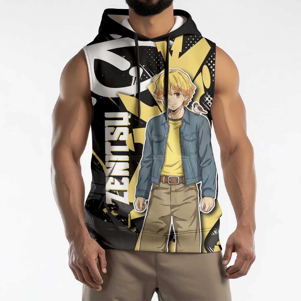 Agatsuma Zenitsu Demon Slayer Sleeveless Hoodie Yellow & Black Graffiti Anime