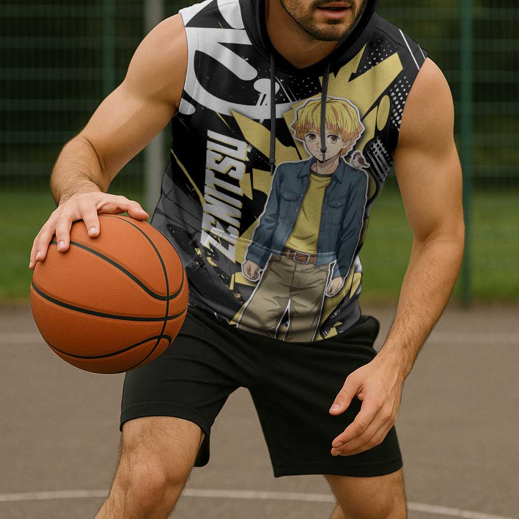 Agatsuma Zenitsu Demon Slayer Sleeveless Hoodie Yellow & Black Graffiti Anime