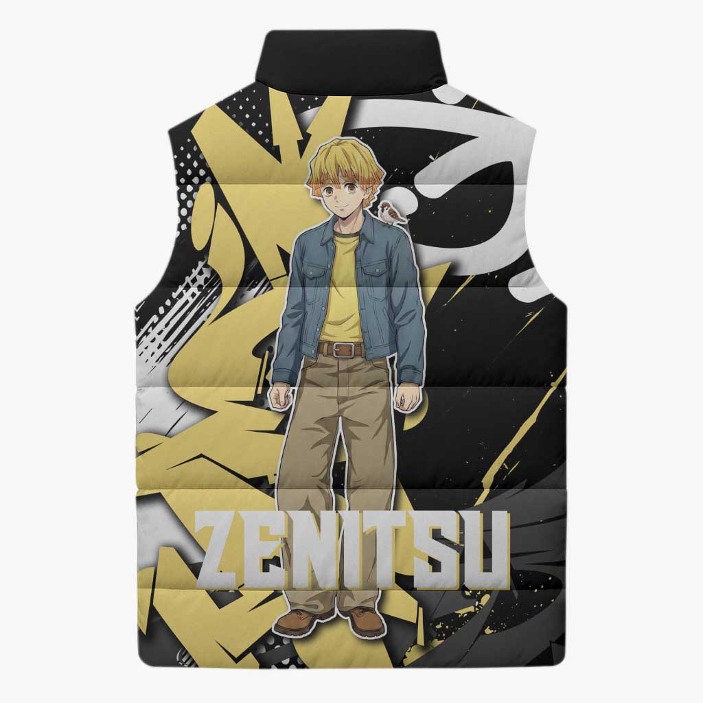 Agatsuma Zenitsu Demon Slayer Sleeveless Puffer Jacket Yellow & Black Graffiti Anime