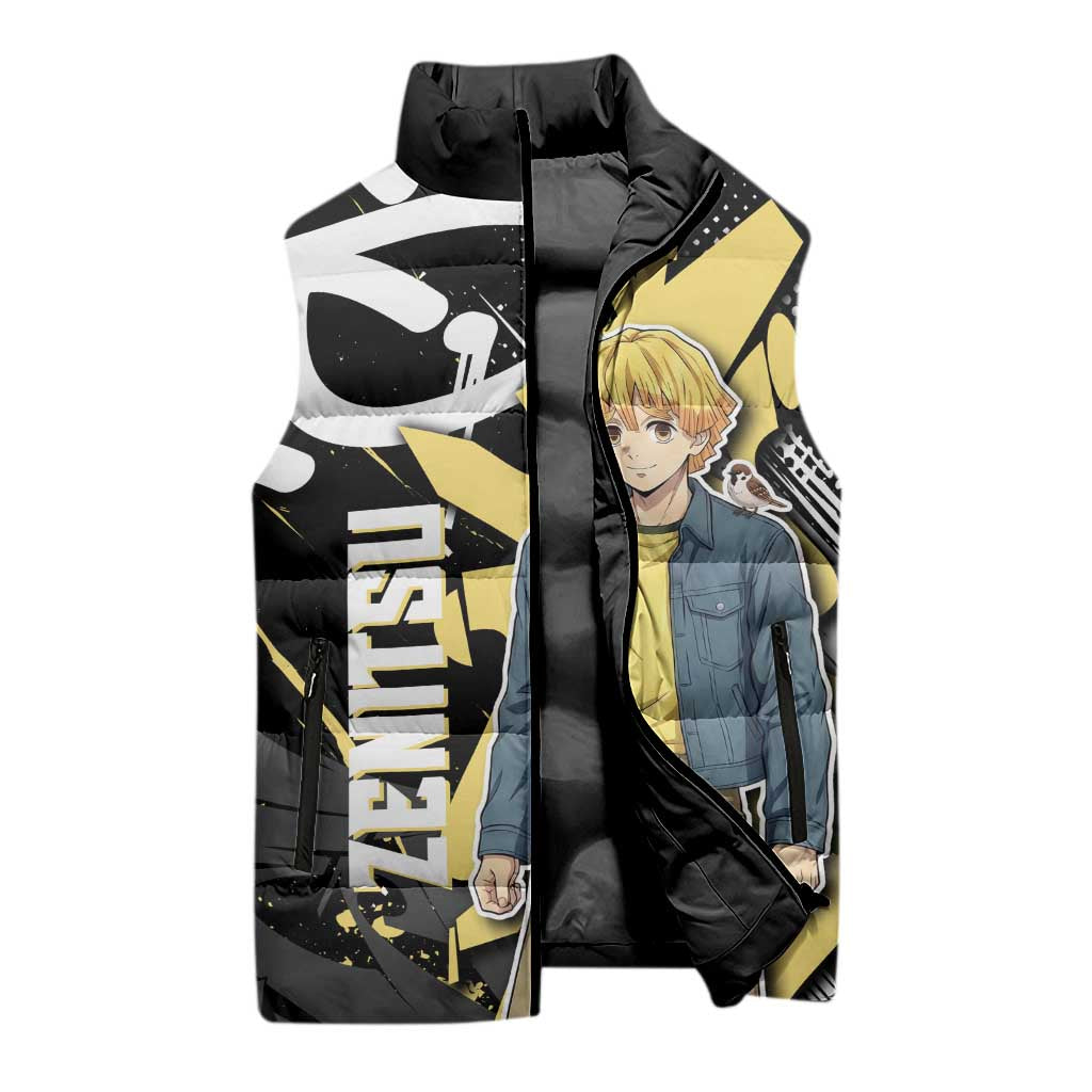 Agatsuma Zenitsu Demon Slayer Sleeveless Puffer Jacket Yellow & Black Graffiti Anime