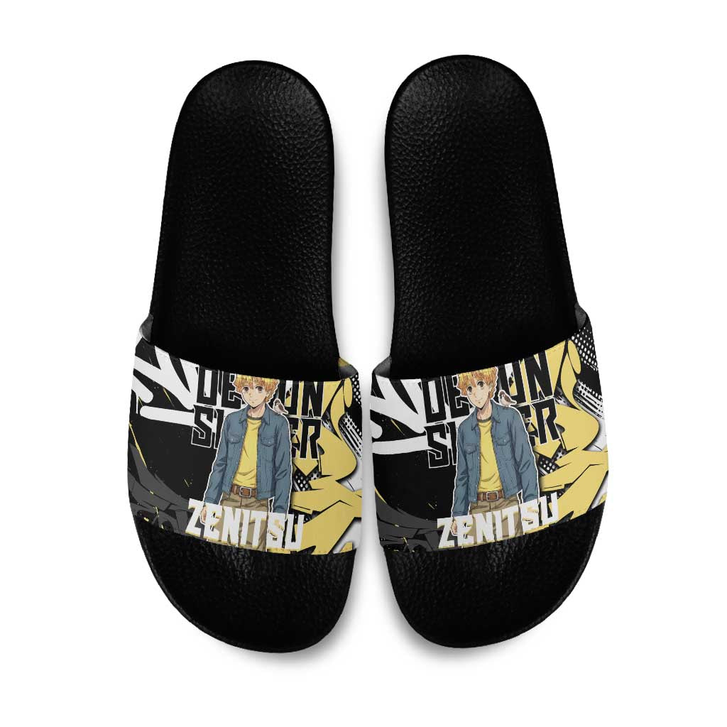 Agatsuma Zenitsu Demon Slayer Slide Sandals Yellow & Black Graffiti Anime