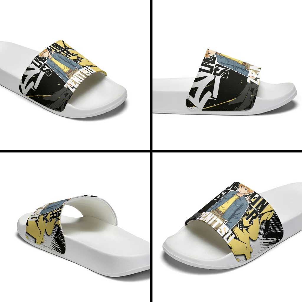 Agatsuma Zenitsu Demon Slayer Slide Sandals Yellow & Black Graffiti Anime