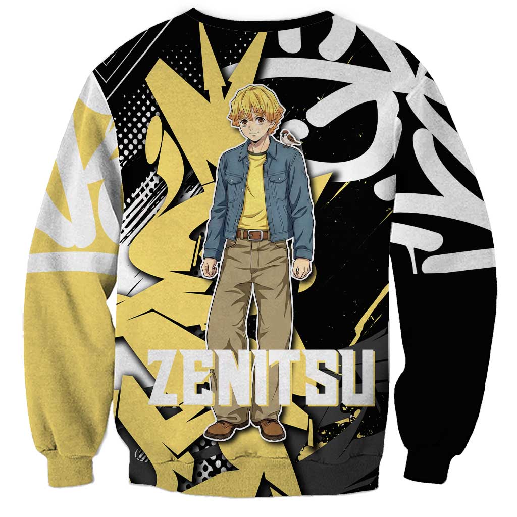 Agatsuma Zenitsu Demon Slayer Sweatshirt Yellow & Black Graffiti Anime