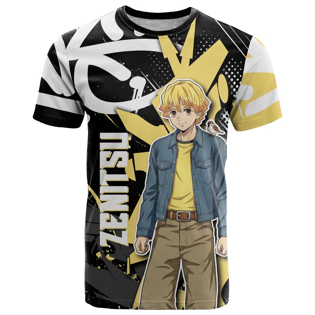 Agatsuma Zenitsu Demon Slayer T Shirt Yellow & Black Graffiti Anime