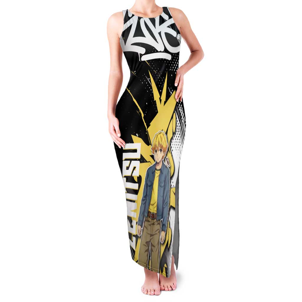 Agatsuma Zenitsu Demon Slayer Tank Maxi Dress Yellow & Black Graffiti Anime