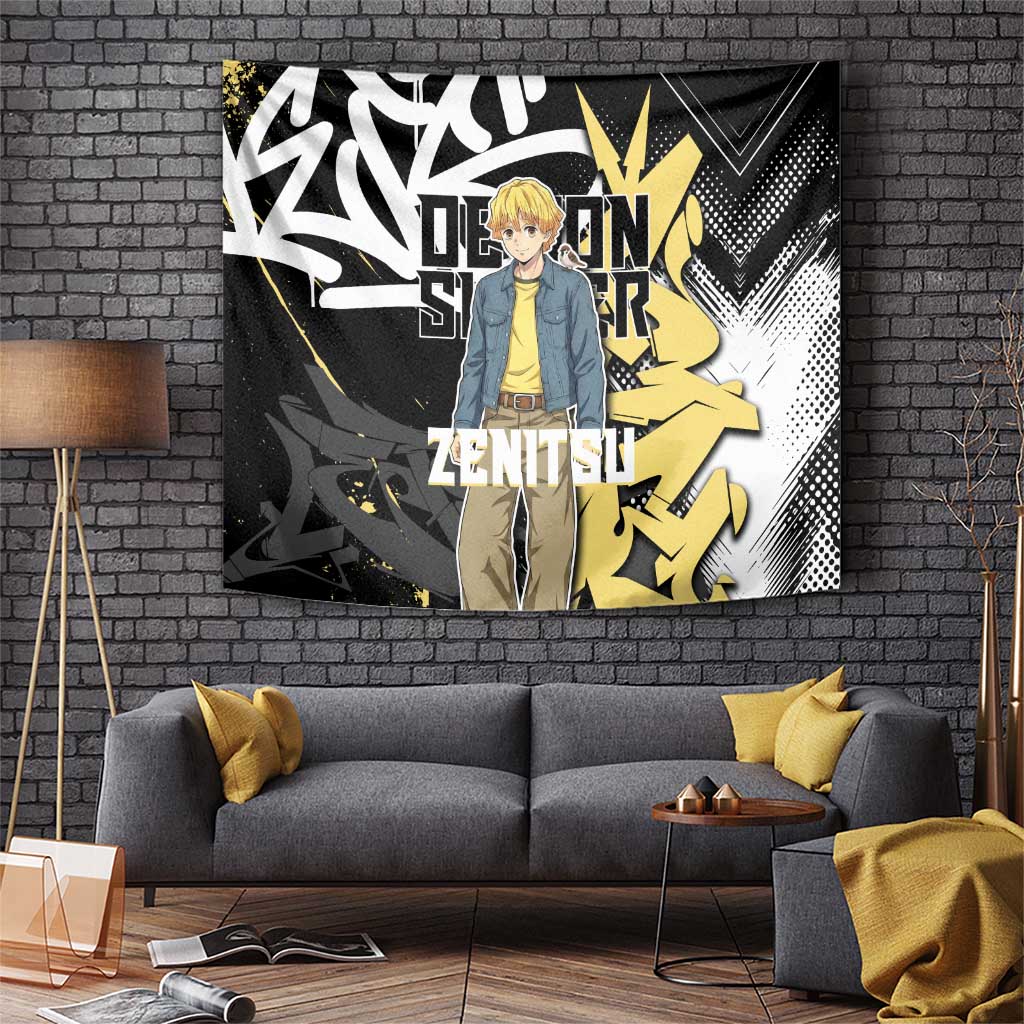 Agatsuma Zenitsu Demon Slayer Tapestry Yellow & Black Graffiti Anime