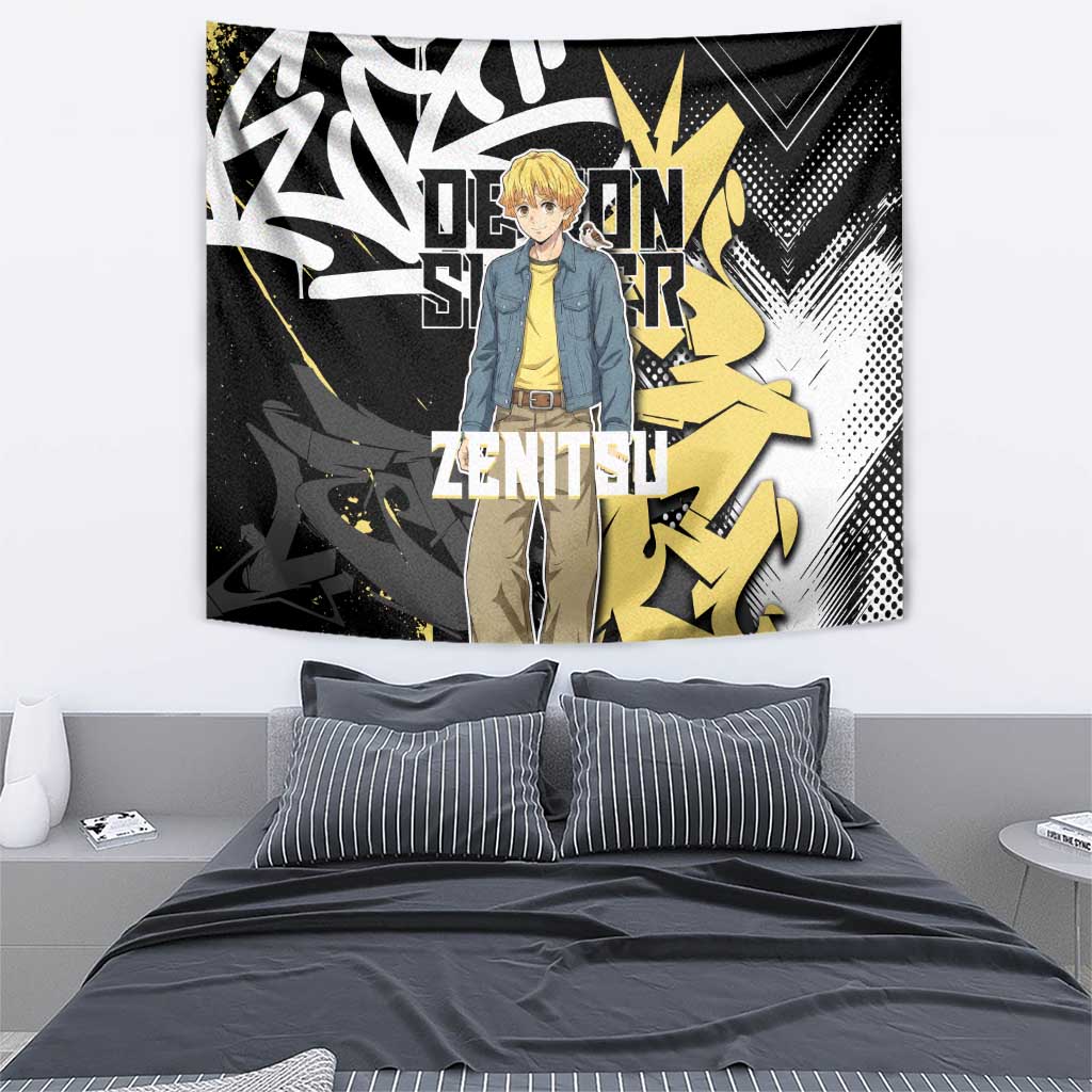 Agatsuma Zenitsu Demon Slayer Tapestry Yellow & Black Graffiti Anime