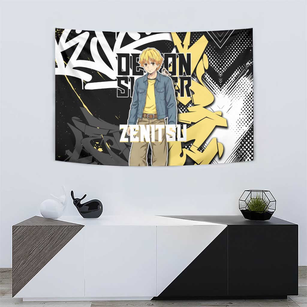Agatsuma Zenitsu Demon Slayer Tapestry Yellow & Black Graffiti Anime