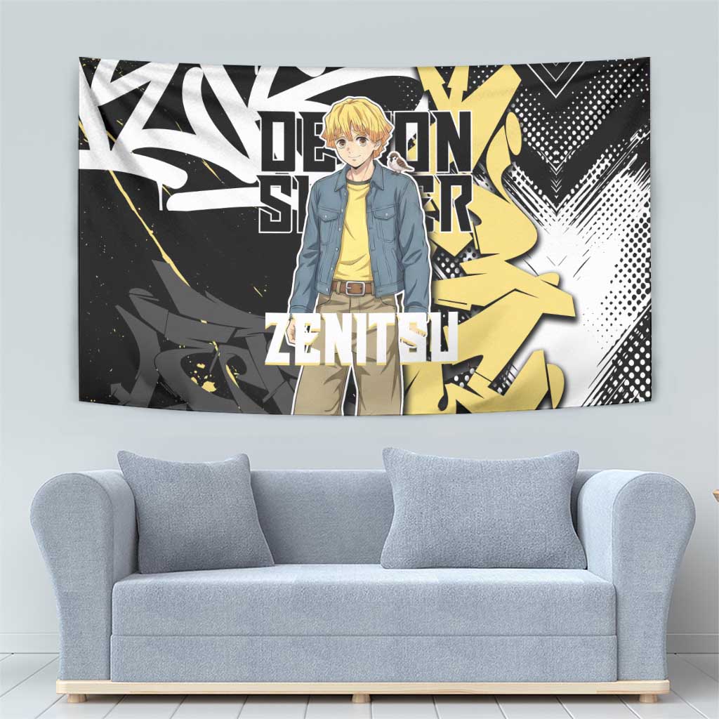Agatsuma Zenitsu Demon Slayer Tapestry Yellow & Black Graffiti Anime