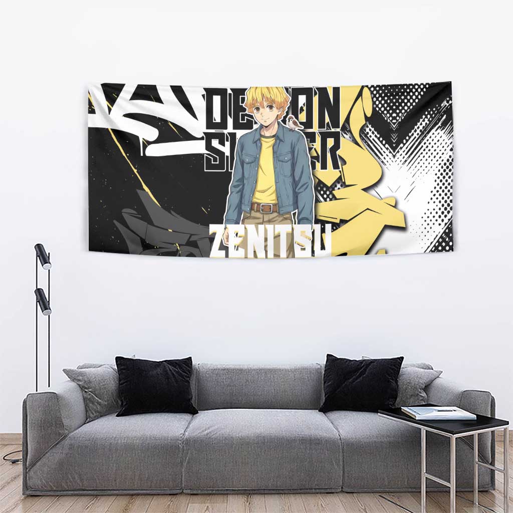 Agatsuma Zenitsu Demon Slayer Tapestry Yellow & Black Graffiti Anime