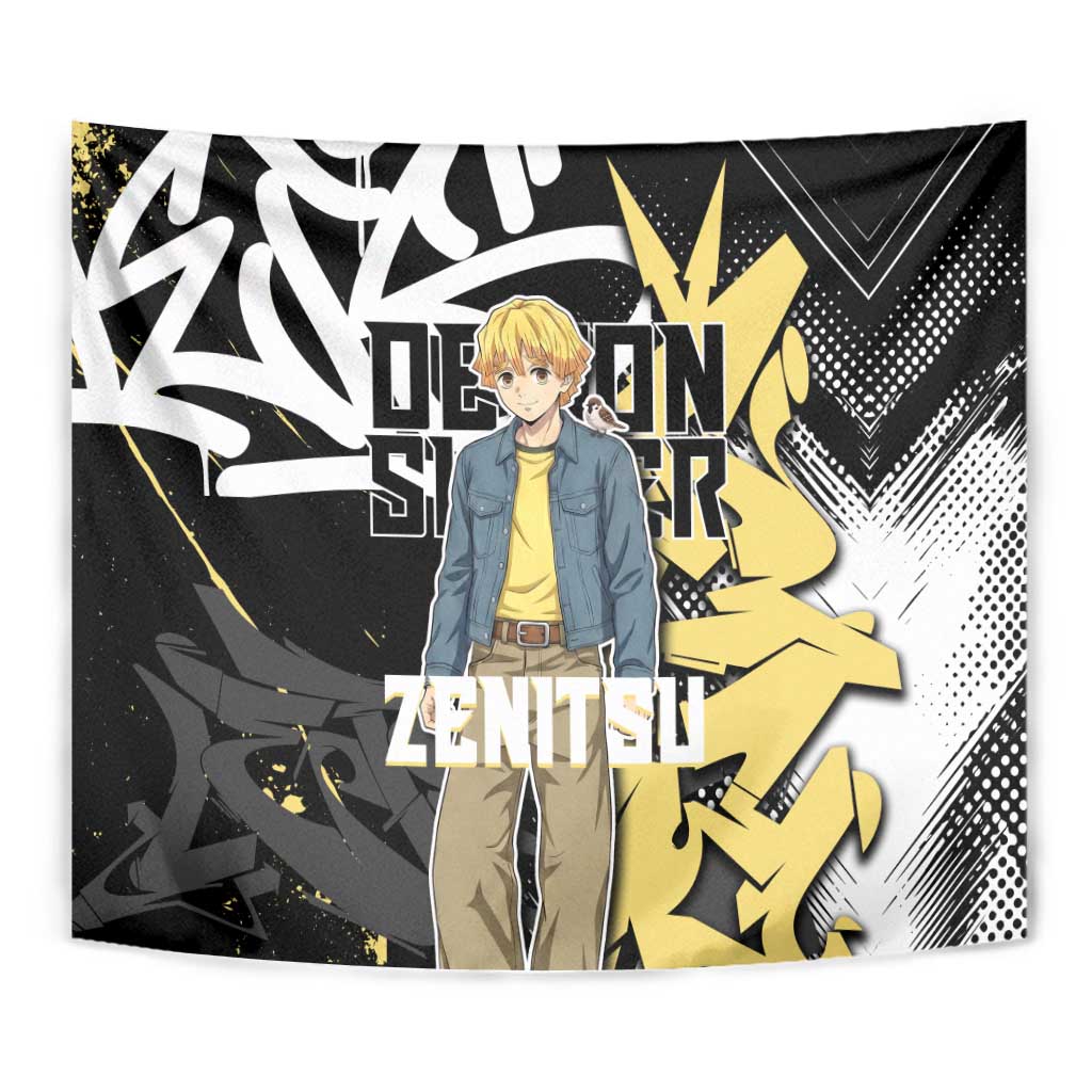 Agatsuma Zenitsu Demon Slayer Tapestry Yellow & Black Graffiti Anime