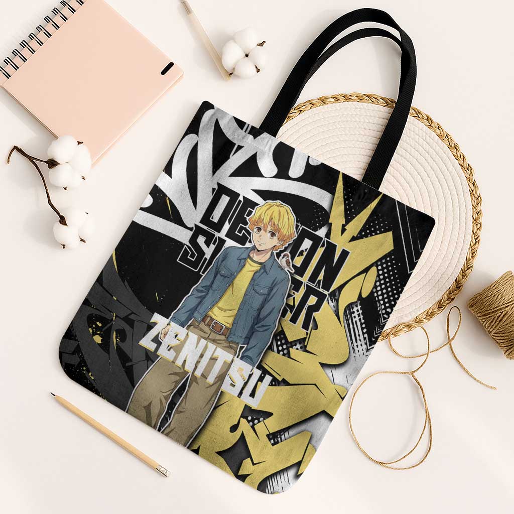 Agatsuma Zenitsu Demon Slayer Tote Bag Yellow & Black Graffiti Anime