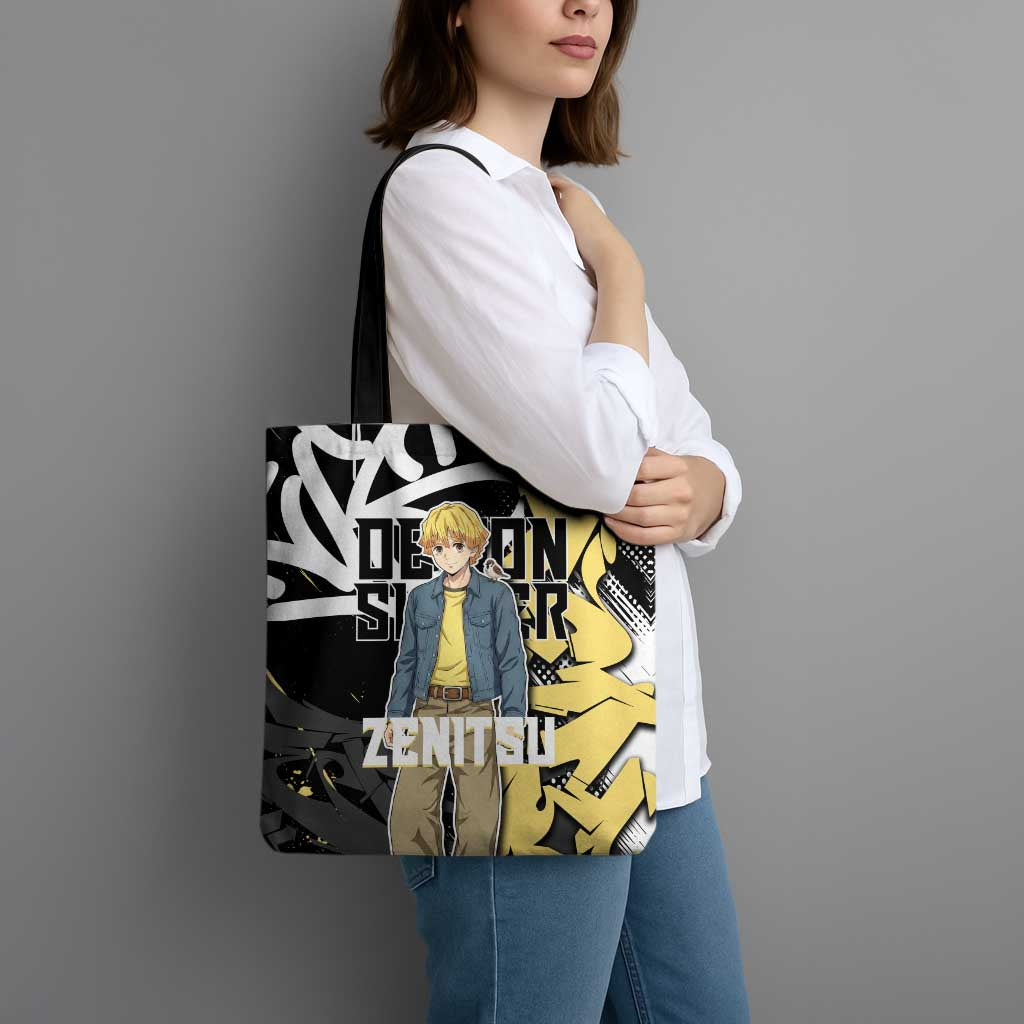 Agatsuma Zenitsu Demon Slayer Tote Bag Yellow & Black Graffiti Anime
