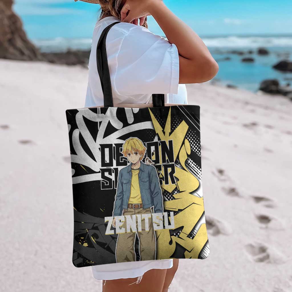 Agatsuma Zenitsu Demon Slayer Tote Bag Yellow & Black Graffiti Anime