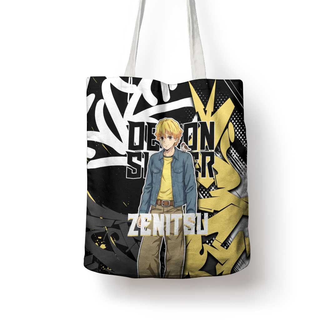 Agatsuma Zenitsu Demon Slayer Tote Bag Yellow & Black Graffiti Anime