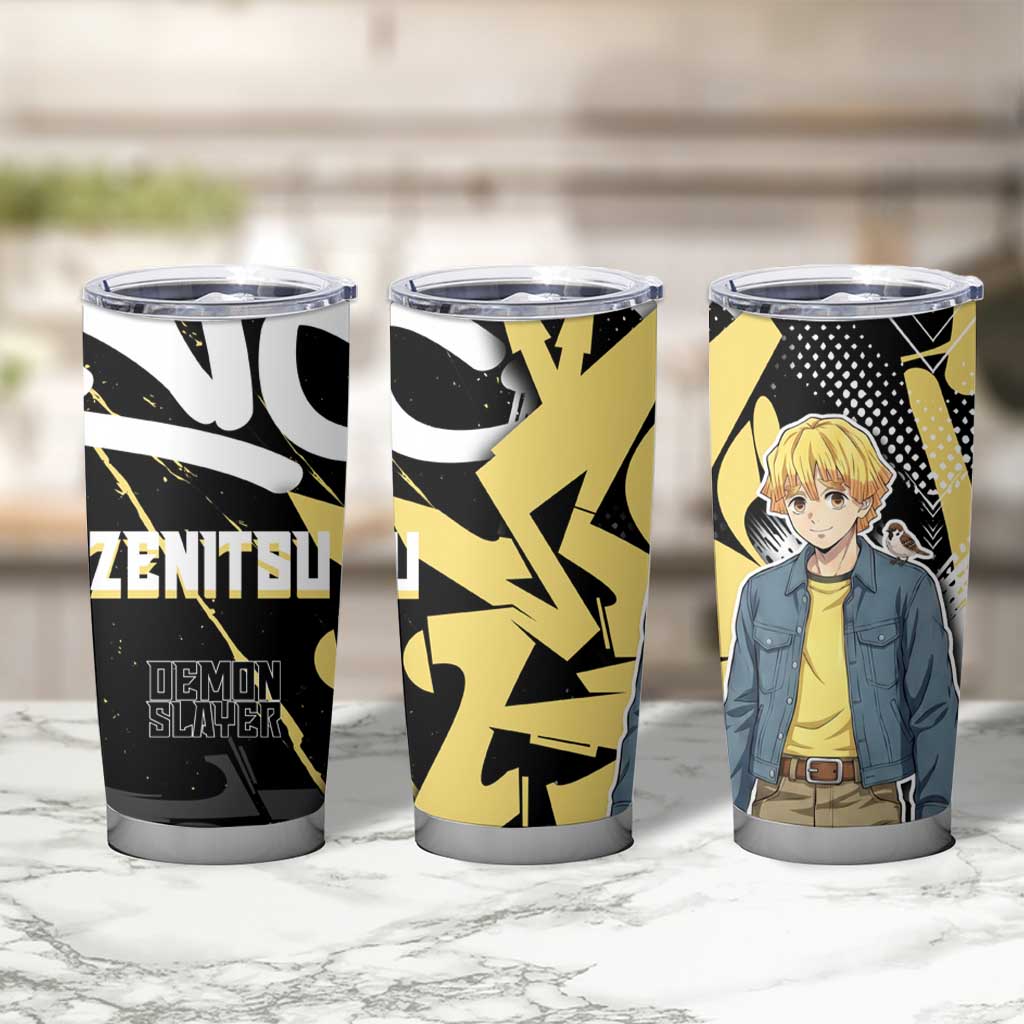 Agatsuma Zenitsu Demon Slayer Tumbler Cup Yellow & Black Graffiti Anime