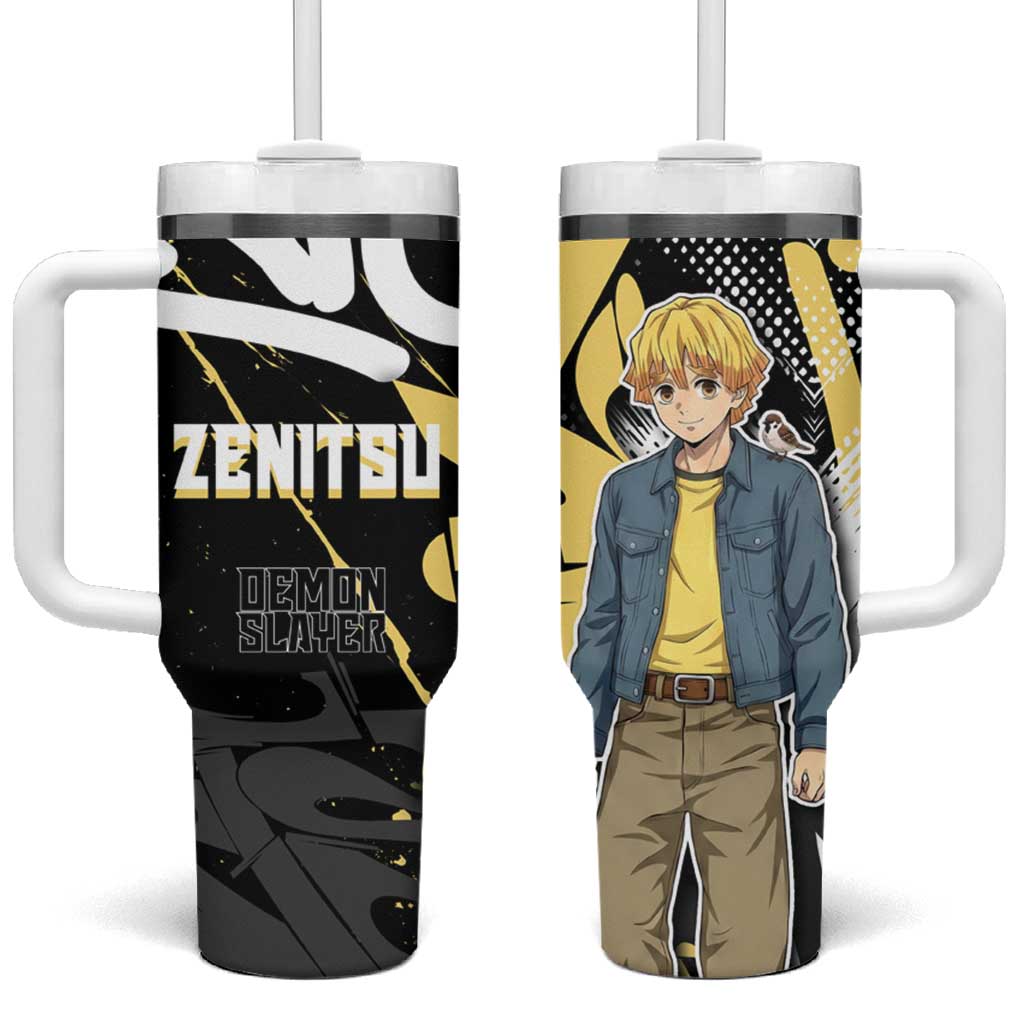 Agatsuma Zenitsu Demon Slayer Tumbler With Handle Yellow & Black Graffiti Anime