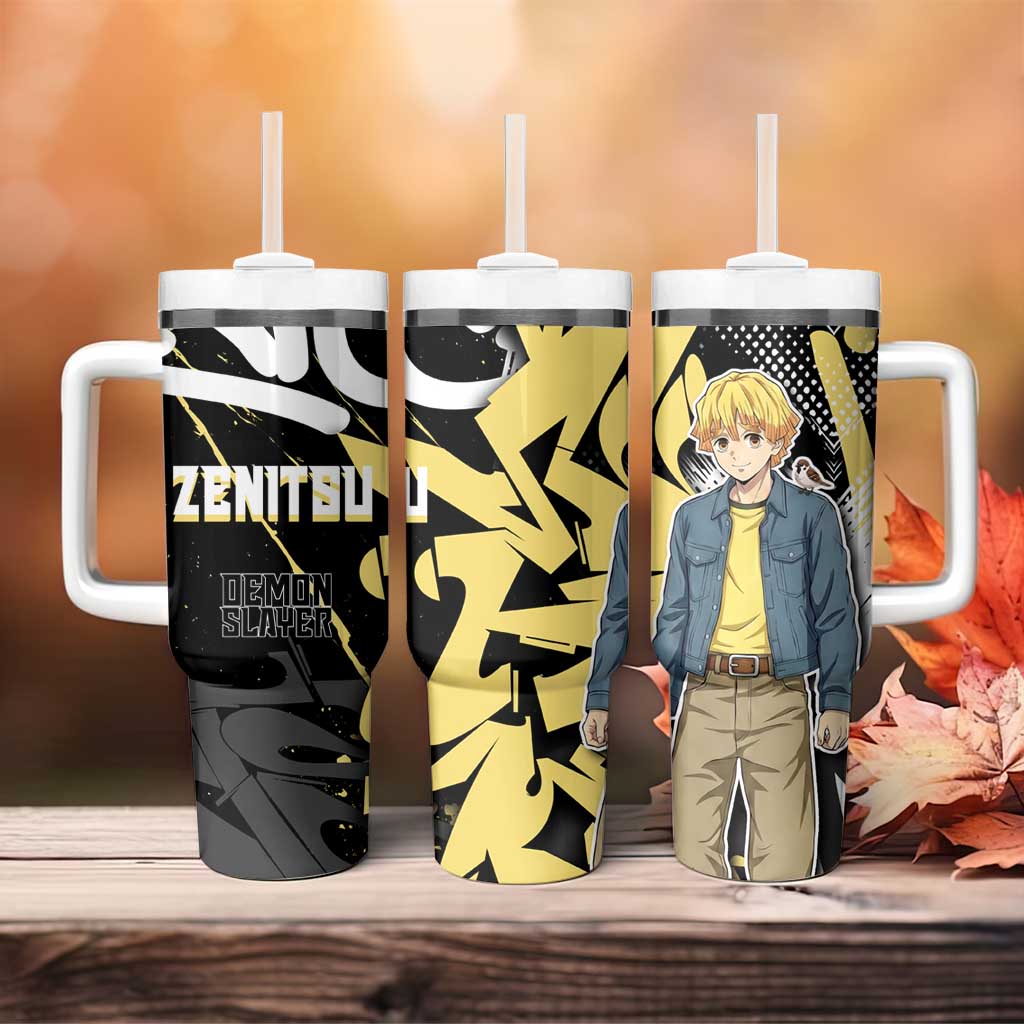 Agatsuma Zenitsu Demon Slayer Tumbler With Handle Yellow & Black Graffiti Anime