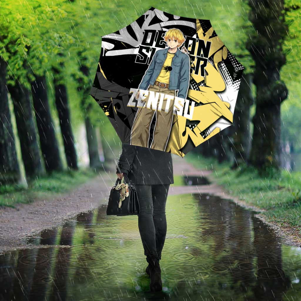 Agatsuma Zenitsu Demon Slayer Umbrella Yellow & Black Graffiti Anime
