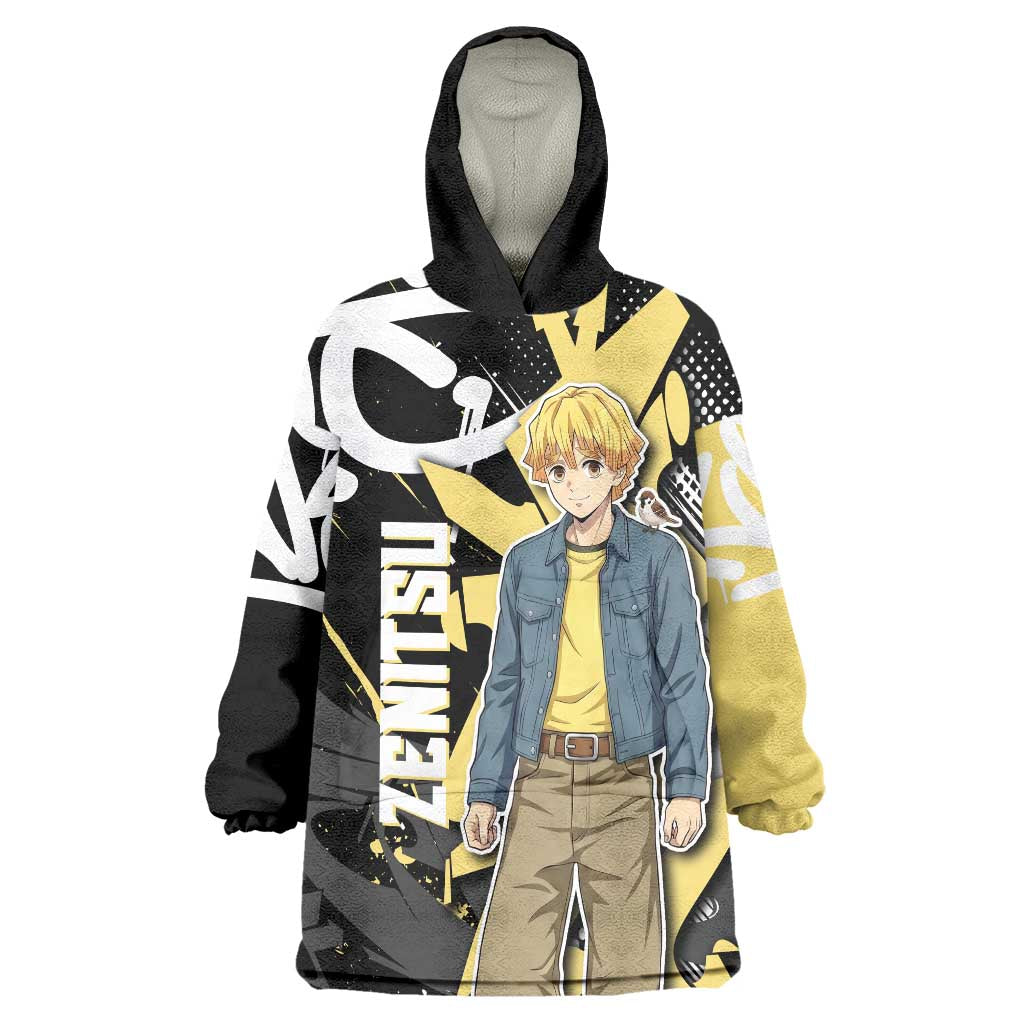 Agatsuma Zenitsu Demon Slayer Wearable Blanket Hoodie Yellow & Black Graffiti Anime
