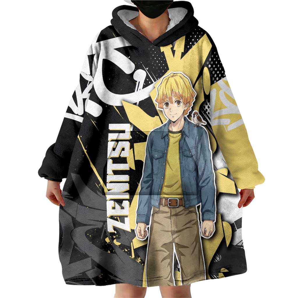 Agatsuma Zenitsu Demon Slayer Wearable Blanket Hoodie Yellow & Black Graffiti Anime