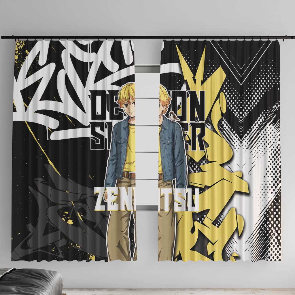 Agatsuma Zenitsu Demon Slayer Window Curtain Yellow & Black Graffiti Anime