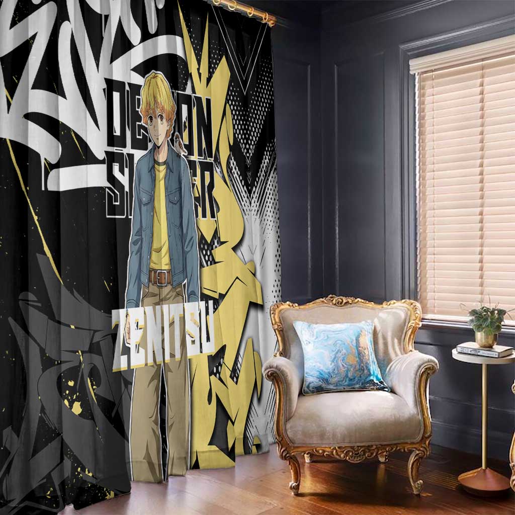 Agatsuma Zenitsu Demon Slayer Window Curtain Yellow & Black Graffiti Anime